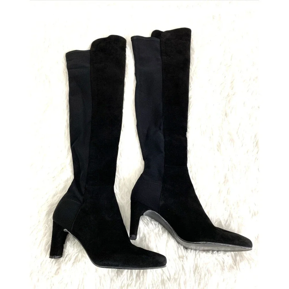 Stuart Weitzman Womens Suede Over The Knee Boots Size 36 Pull On Black Heeled